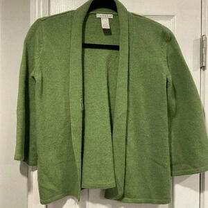 Tweeds Green Lambs Wool Angora 3/4 Sleeve Open Front Knit Cardiganan Size S